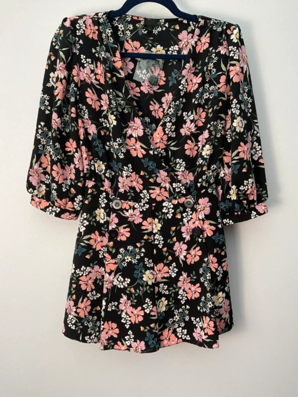 River Island black double-breasted floral print Playsuit Size 8
